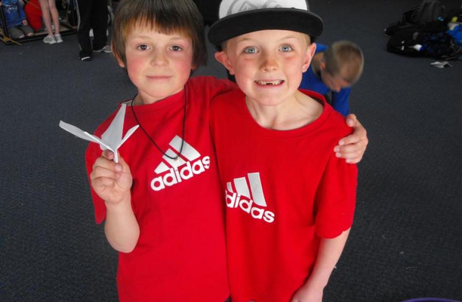 Cody Campbell (8) and Max Caulton (6), of Queenstown, pair up for an afternoon of fun at the...