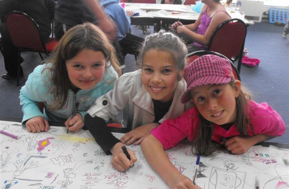 Paige Tozer (10), of Arrowtown, Amy Mead (11), of Arrowtown, and Zoe Virgin (9), of Queenstown,...