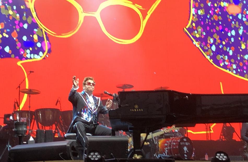 Sir Elton John on stage at Forsyth Barr Stadium. Photo supplied