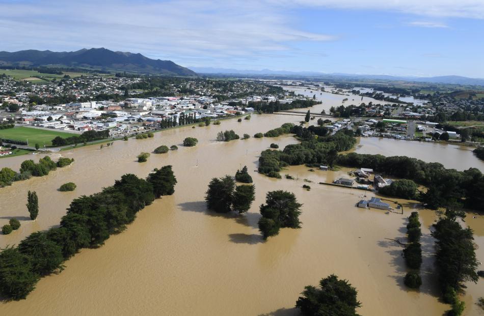 The Mataura River rises to cover parts of Gore on Wednesday.