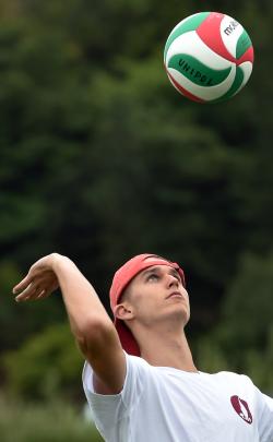 James Baldwin (18), of Selwyn College, plays volleyball.