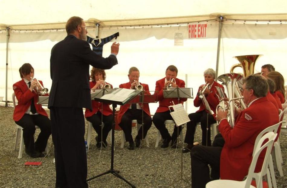 The Roxburgh Pioneer Generation Brass Band in action, performing at the 125th anniversary church...