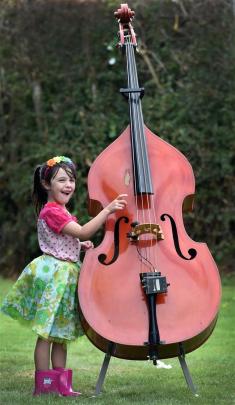 Luka Lipsham (5), of Timaru, has a go at playing the double bass during the Waitati Music...