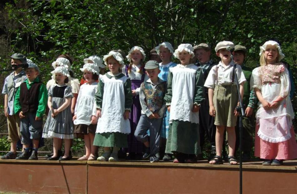 Pupils from Waitahuna School perform at the Waitahuna Goldrush 150th Celebrations on Saturday....