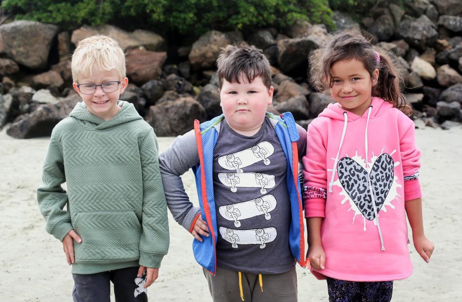 Josh Smith (7), Rhykyn Biggs (4) and Aria Smith (7), all of Oamaru.
