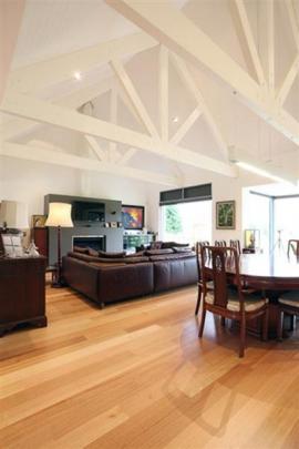 Exposed trusses are a feature of the living areas.
