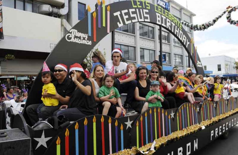 The Rainbow Preschool float during the annual Santa Parade in Dunedin yesterday. Photo by Gerard...