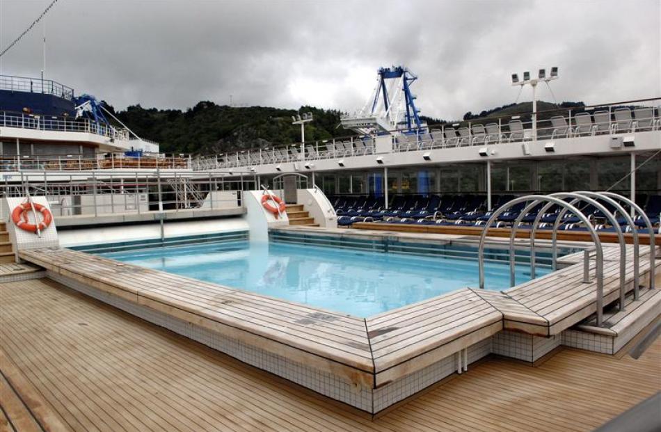 The pool deck.