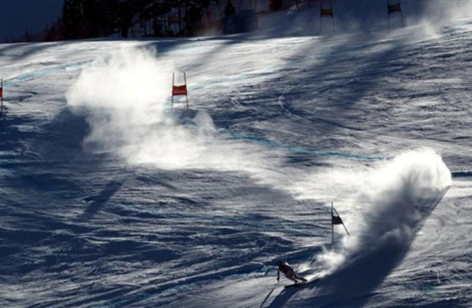 Lindsey Vonn, of the US, races down the course during women's World Cup super-G ski competition...