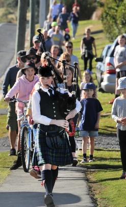 Sophie McLellan pipes to Green Park cemetery on Anzac Day.