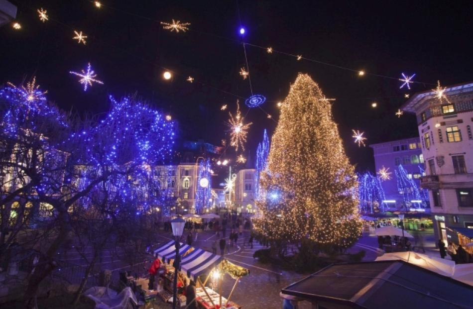 A Christmas tree is seen at the main square in Ljubljana's old city in Slovenia. REUTERS/Srdjan...