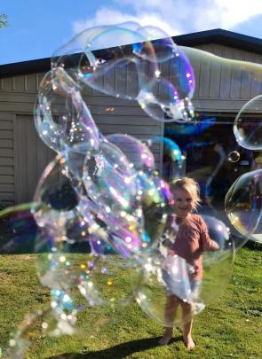 Penelope Bell (3), of Dunedin, puts a literal spin on the Covid-19 lockdown. PHOTO: SHERIE BELL