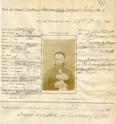 Mugshot of Andrew Munroe. Scan supplied.