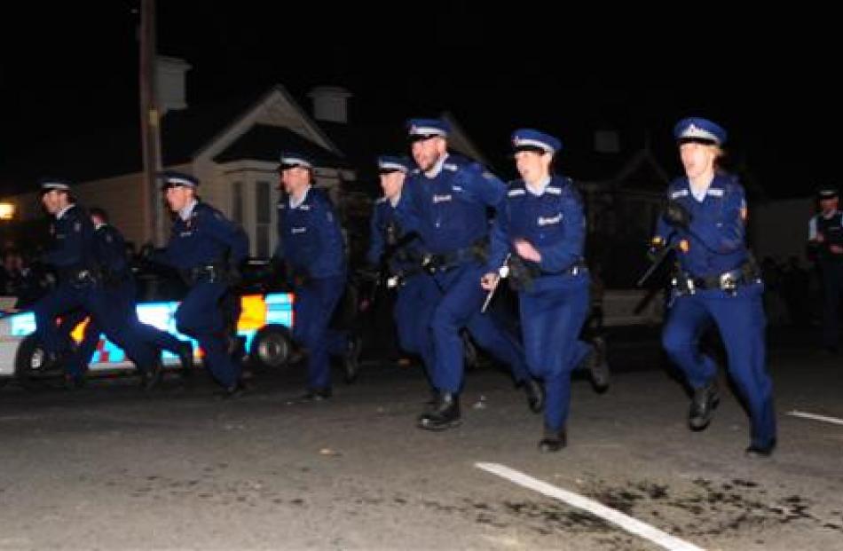 Riot police in the north Dunedin student area after trouble flared following a rogue Undie 500...