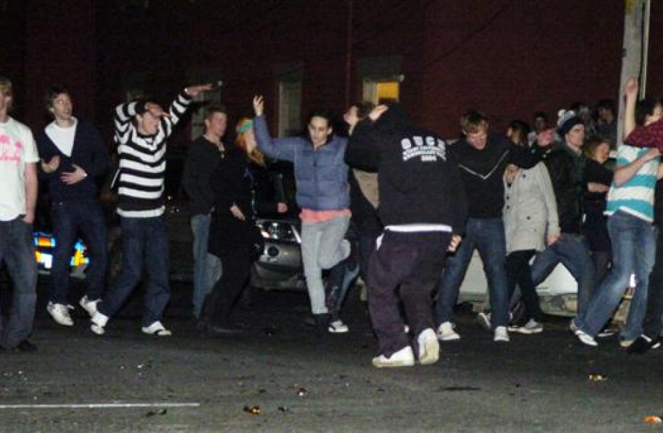 Riot police in the north Dunedin student area after trouble flared following a rogue Undie 500...