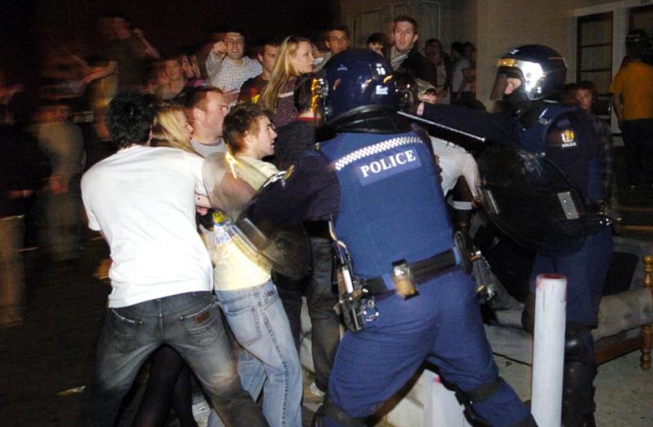 Riot police in the north Dunedin student area after trouble flared following a rogue Undie 500...