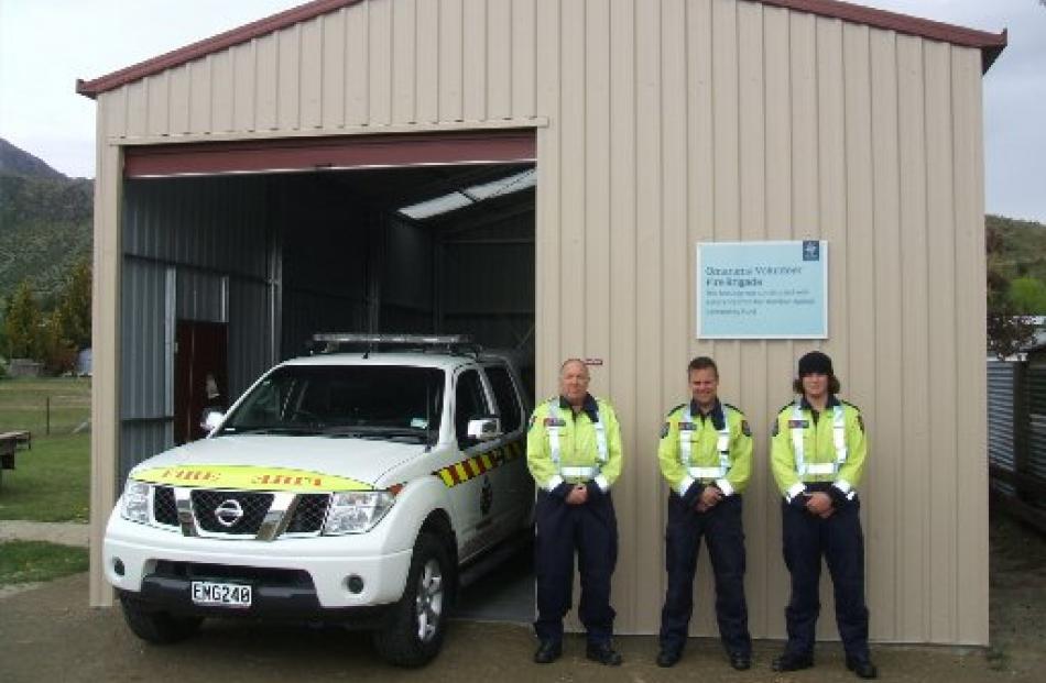 Standing outside the new equipment shed are (from left) Omarama Fire Brigade Operational Support...