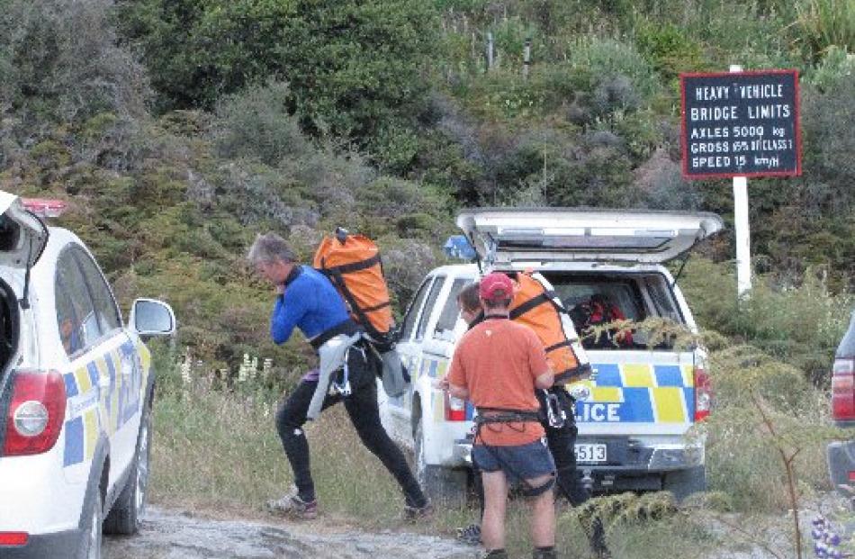 Canyoners Dave Vass and Anna Crafar arrive at Motatapu Gorge on Sunday evening. Wanaka LandSAR...