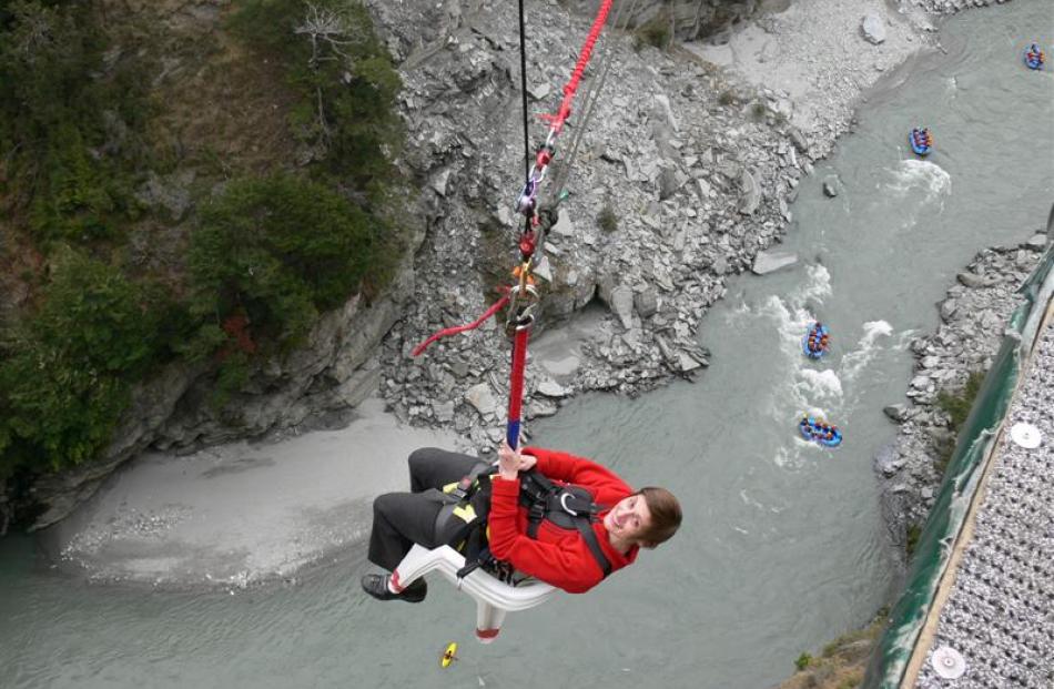 Former Queenstown Times reporter Felicity Wolfe on the Shotover Canyon Swing. Photo supplied.