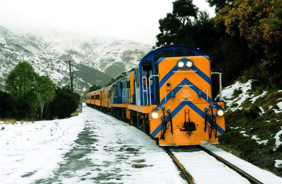 The Taieri Gorge train at a snowy Hindon in August last year.