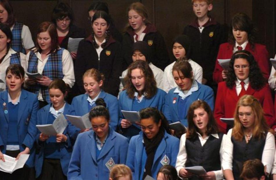 Pupils perform during the 39th Otago Secondary Schools Music Festival at the Dunedin Town Hall on...