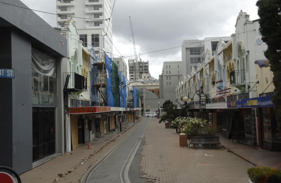 New Regent St in the heart of Christchurch's CBD retail area remains deserted.