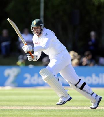 South Africa's Graeme Smith plays a shot against New Zealand during their first international...