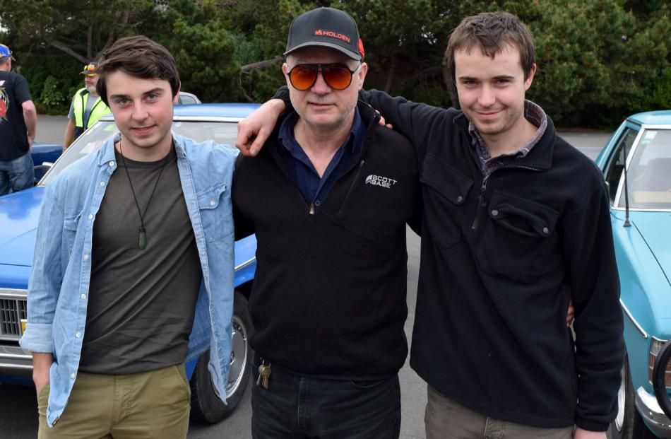 Les Rainbow and his sons Mikey (17, left) and Steven Rainbow, all of Dunedin, and their Holden...