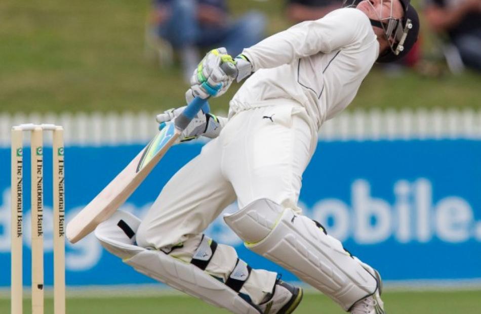 New Zealand's Brendon McCullum is unsettled by a bouncer on day one of the second test against...