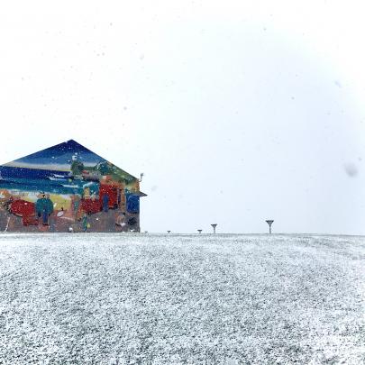 The mural at the St Clair surf lifesaving club provided some much needed colour at the beach today. Photo: Luke Campbell