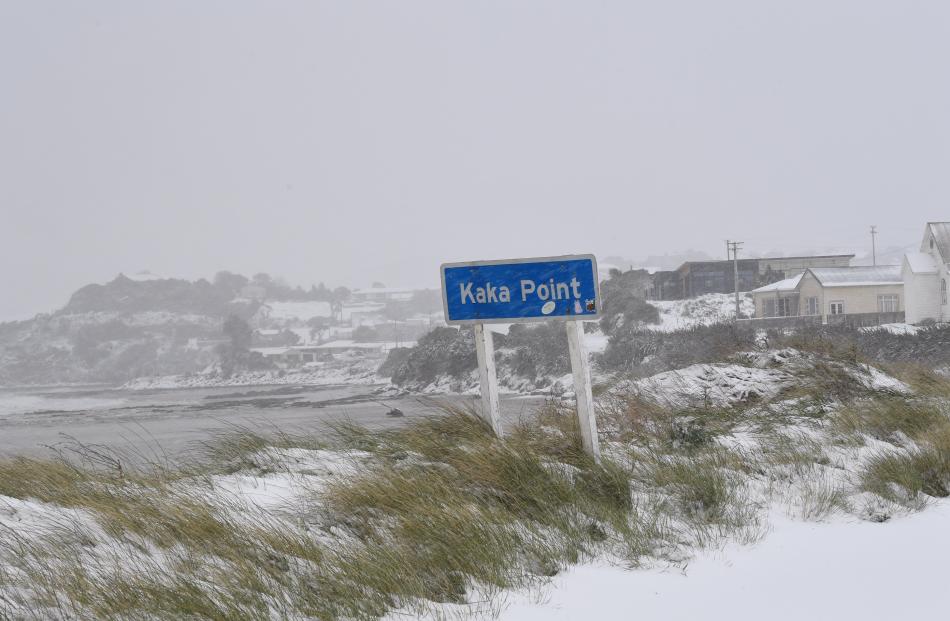 Snow continues to pelt Kaka Point. Photo: Stephen Jaquiery