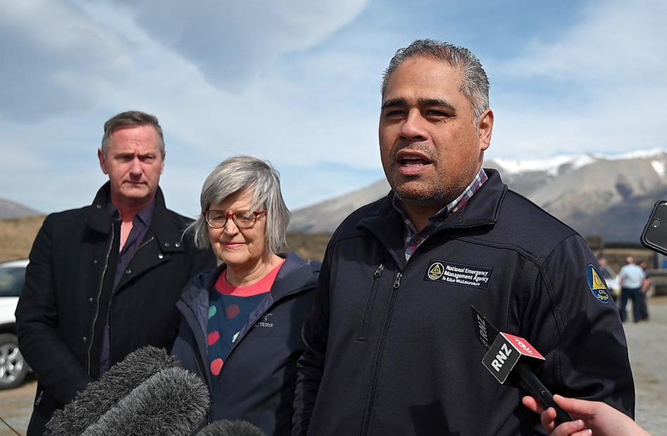 Civil Defence Minister Peeni Henare (right), accompanied by Waitaki Mayor Gary Kircher  and...