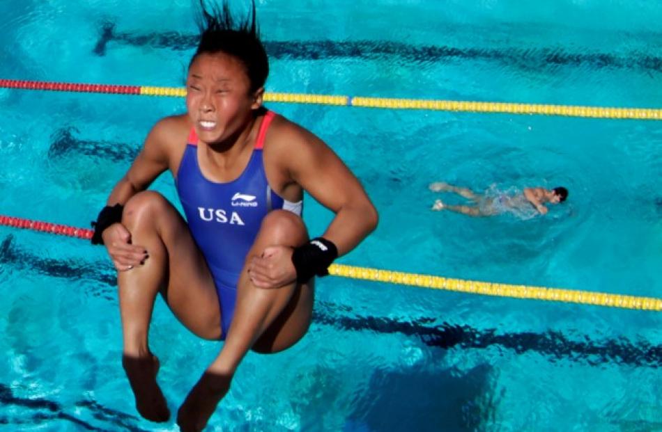 US platform diver Haley Ishimatsu trains for the London 2012 Olympics in Los Angeles, California....