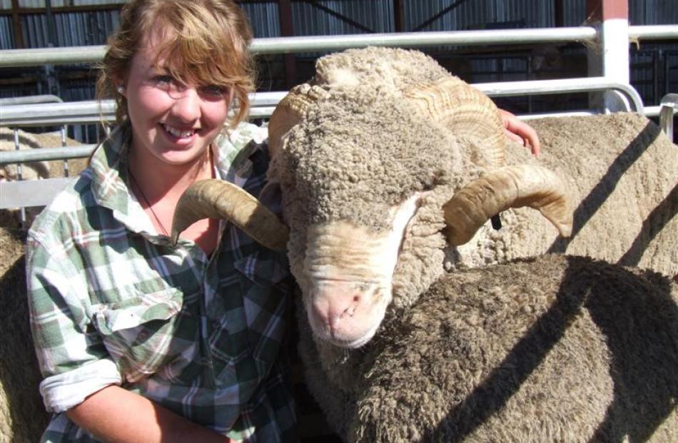 Ashley Boardman with a ram on display at Stonehenge during the Central Otago stud merino breeders...