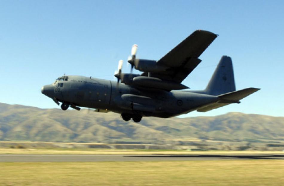 An RNZAF C130 Hercules aircraft takes off during Warbirds over Wanaka on Saturday afternoon.