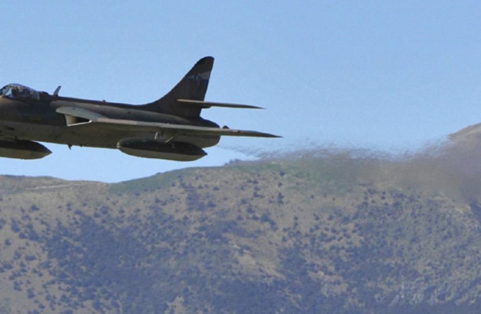 The Hawker Hunter FR74 screams past the crowd at low level on Saturday afternoon.