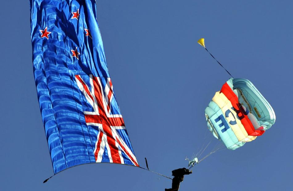 The New Zealand flag flew proudly into Warbirds in Wanaka on Saturday as part of a display by the...
