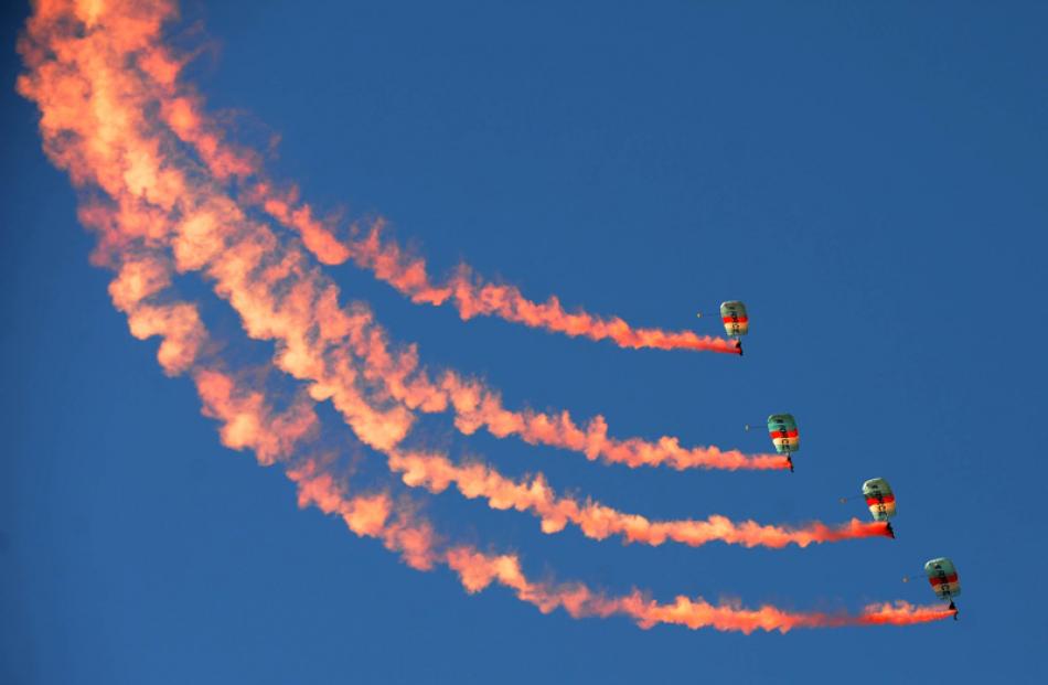 The Kiwi Blue parachute team during the Warbirds Over Wanaka 2012 Friday session.
