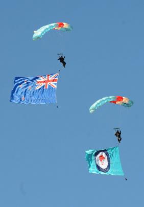 The  parachute display during the Warbirds Over Wanaka 2012 Friday session.