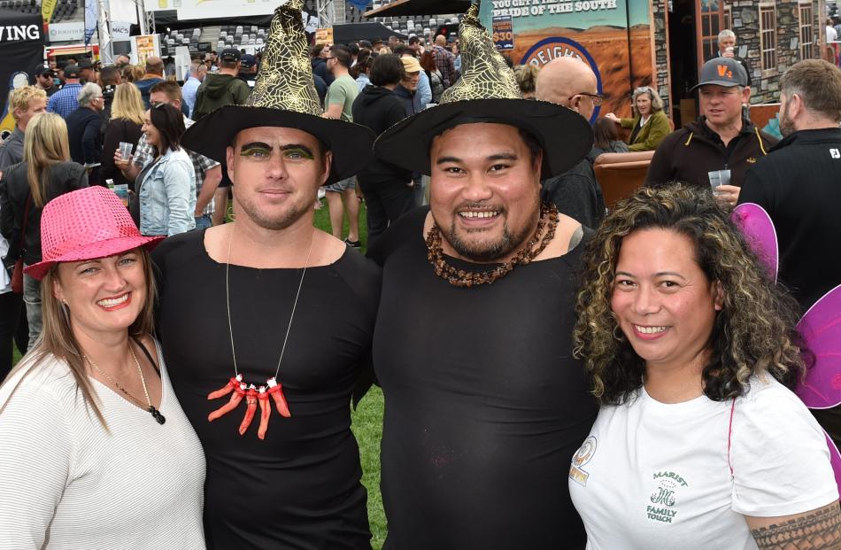 Beer festival patrons (from left) Jaime Ritchie, Gareth Manson, Nuu Vaeau and Ange Vaeau get into...