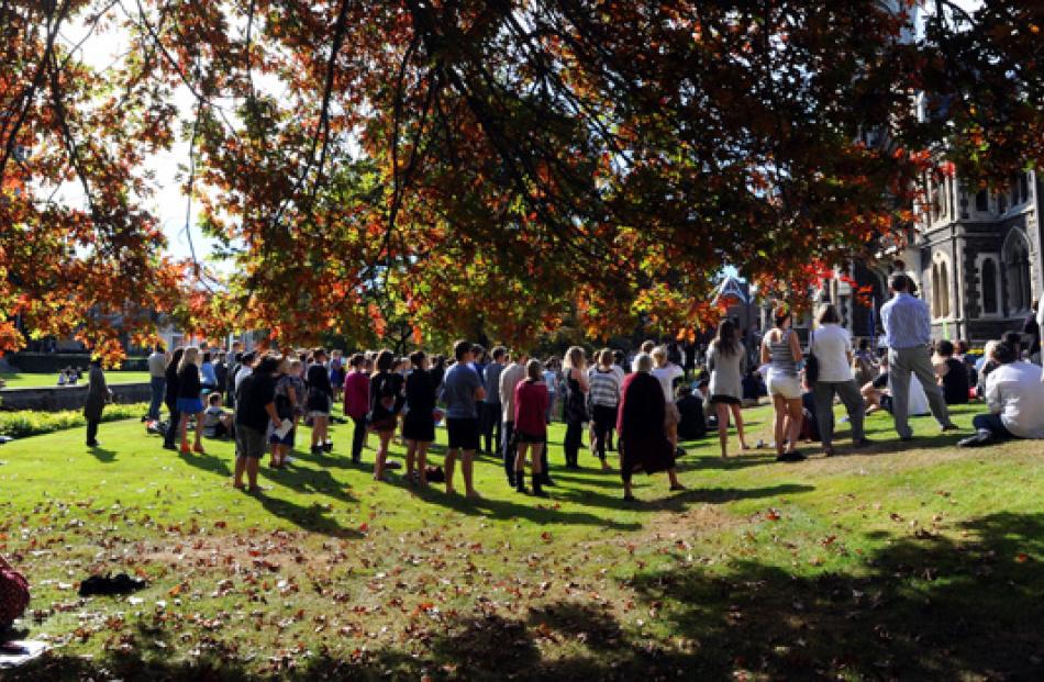 Gathering on the University of Otago lawn.