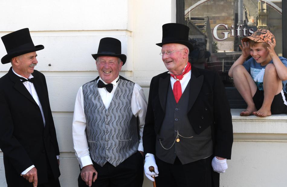 Three suitably attired gents enjoy their day out at the Oamaru Victorian Heritage Celebrations on...