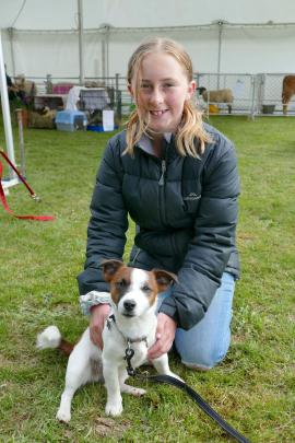 Brooklyn Smith (12), of Balclutha, befriends a Jack Russell pup in the Clutha Vets pet tent...