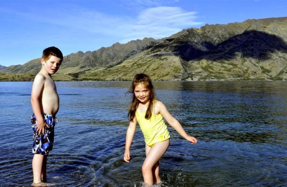 Thomas and Lulu brave Lake Hawea's cool waters.