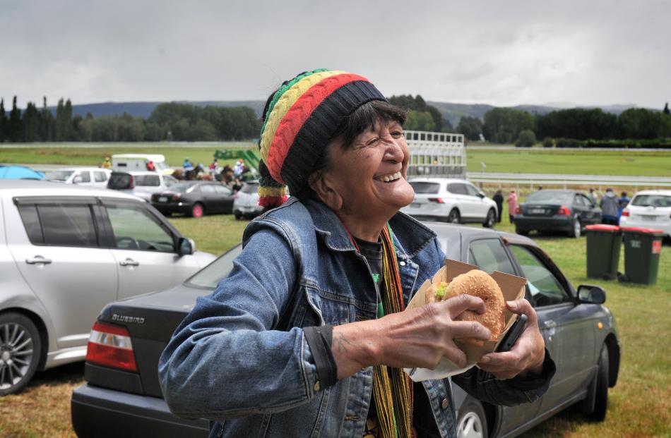 Wikitoria Makiri, of Milton, tucks into her lunch.