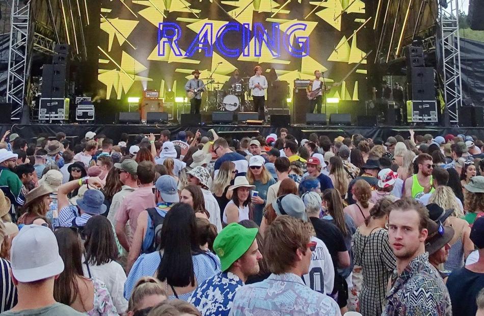 The band Racing performs before the sold-out 10th annual Rhythm and Alps music festival in...