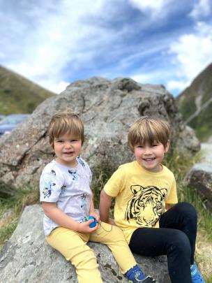 Rowan (2) and Finn (5) Barrett-Young at Arthurs Pass on their family’s way home to Dunedin from...