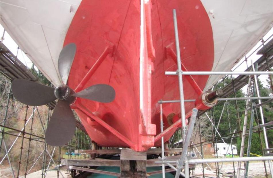 The starboard propeller was removed so the shaft could be pulled up for inspection on board.