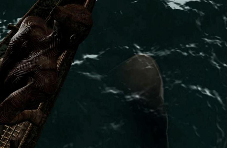 A frame from a Maori mythology animation shown in the Waka Maori pavilion during the Rugby World...