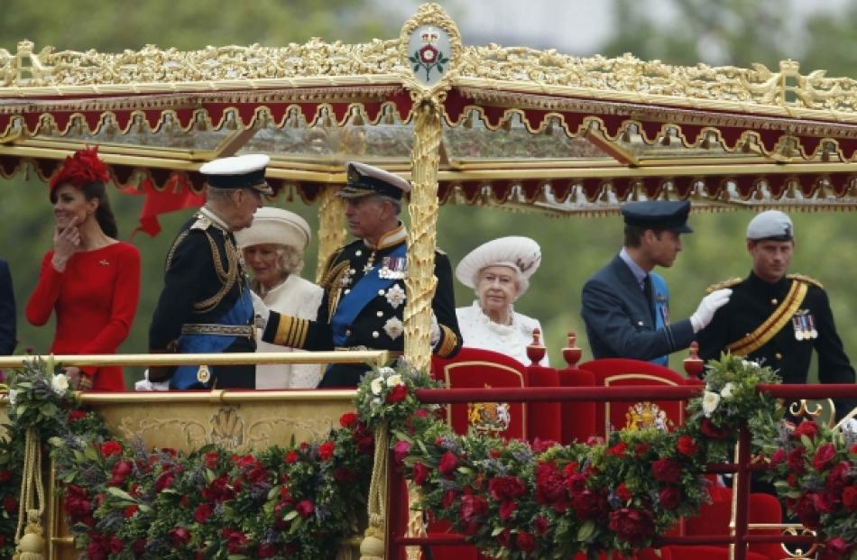 Britain's Royal family (left to right) Catherine, Duchess of Cambridge, Prince Philip, Camilla,...